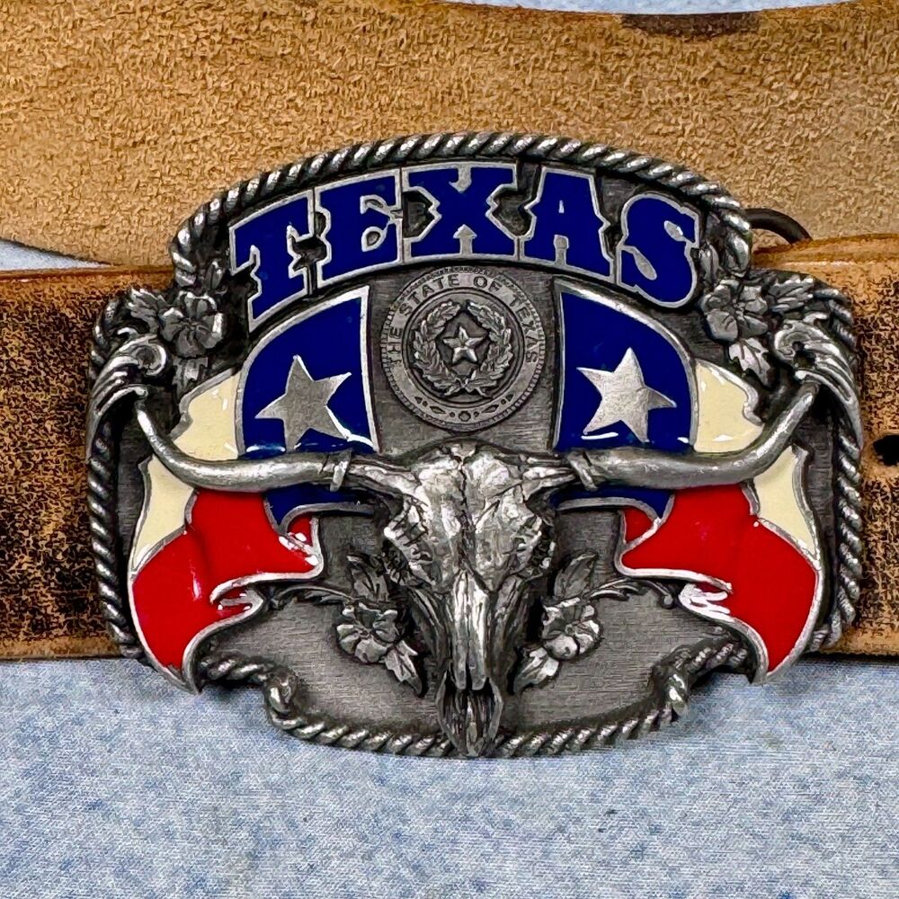 Siskiyou Texas Longhorn Belt Buckle N67 USA Leather Belt Size 34 Western